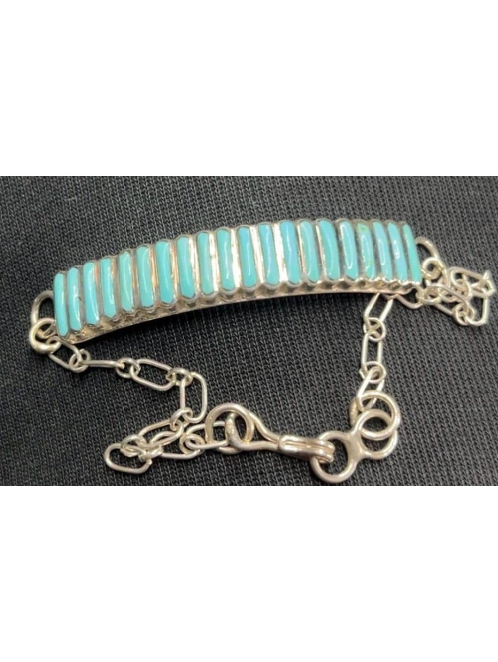 Native American Zuni sterling silver turquoise stone link bracelet/ cuff